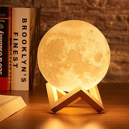 3D 7 Color Changing Moon Night Rechargeable Lamp With Stand Night Lamp For Bedroom Lights For Adults And Kids Home Room Beautiful Indoor Lighting (Moon)